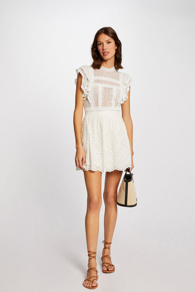 Straight skirt with English embroidery ecru ladies'