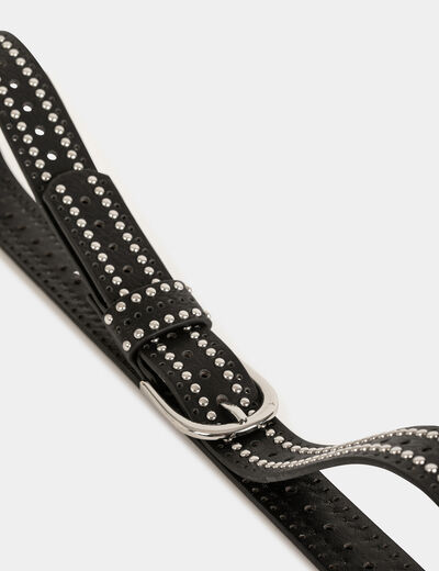 Belt with studs and perforations black ladies'