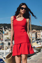 Knitted fitted dress bright red women