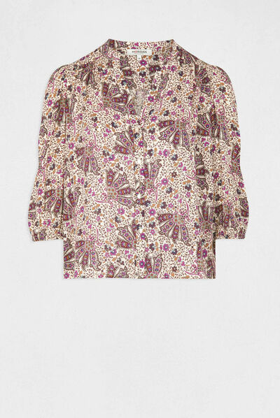 3/4-length sleeved shirt vegetal print multico ladies'