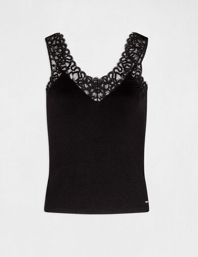 Vest top wide straps with lace black ladies'