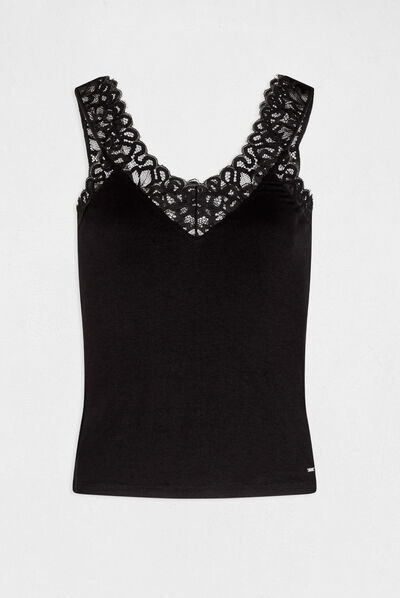 Vest top wide straps with lace black ladies'