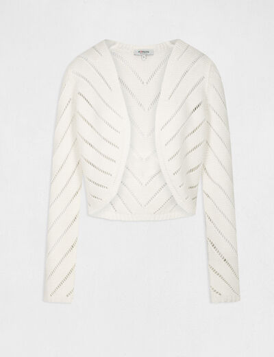 Long-sleeved cardigan openwork details ivory women