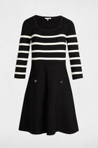 Robe tricot trapéze à rayures noir femme