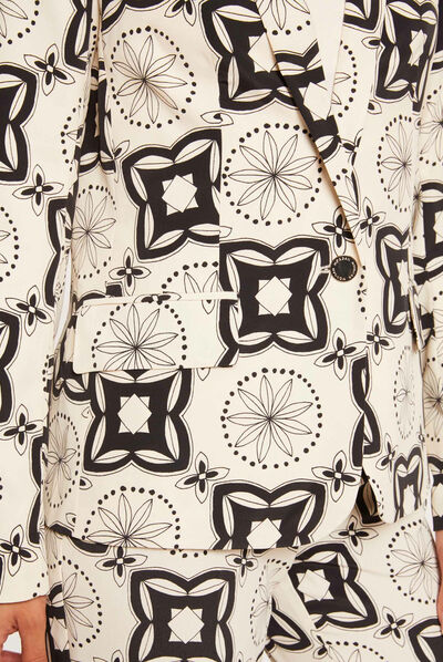 Printed straight blazer ecru ladies'