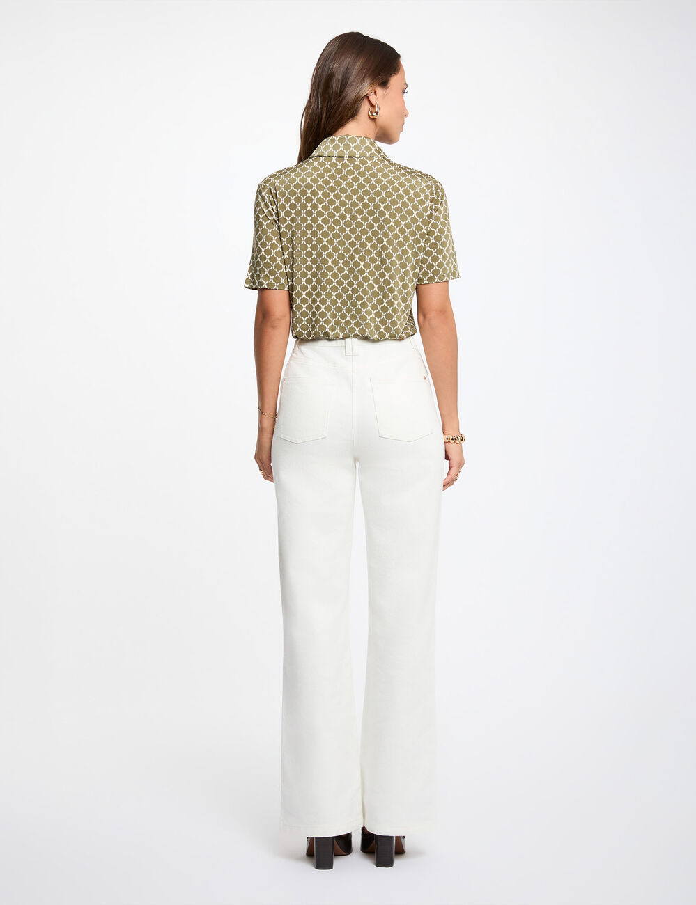 Printed shirt with notched collar khaki green women