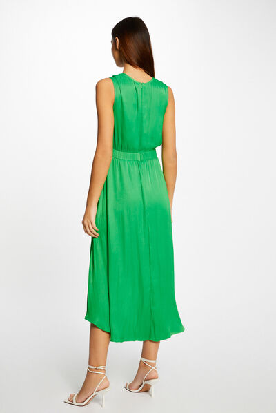 Asymmetrical midi A-line dress green ladies'