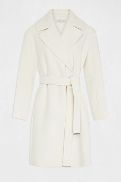 Belted long straight coat ecru ladies'