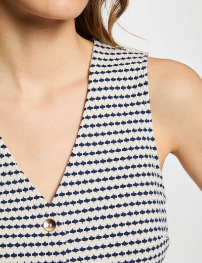 Printed sleeveless waistcoat navy blue women