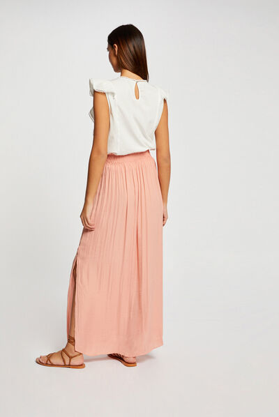 Short-sleeved t-shirt with ruffles ecru ladies'