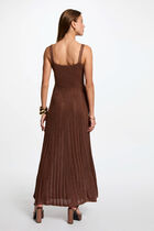 Robe tricot longue droite marron cognac femme