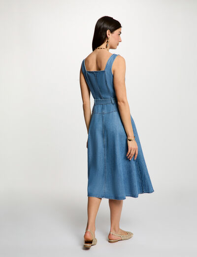Midi dress with square neckline denim stone women