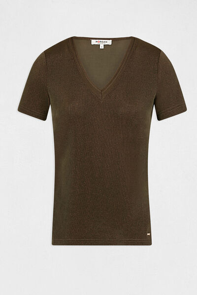 Short-sleeved t-shirt with V-neck taupe ladies'