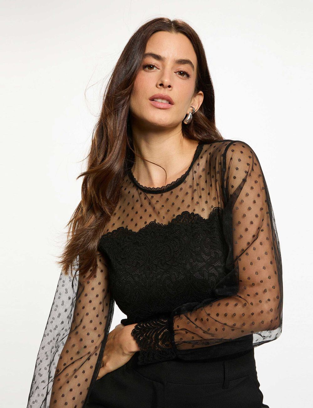 Lace long-sleeve bodysuit black women