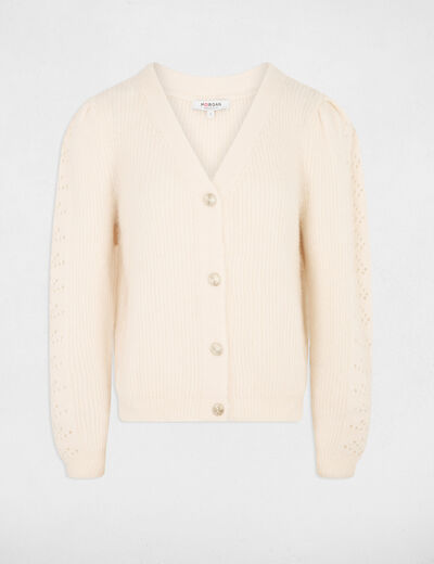 Fitted cardigan with V-neck ivory women