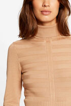 Knitted fitted dress with turtleneck camel women