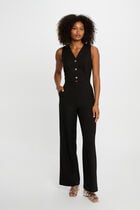 Combinaison longue col en V noir femme