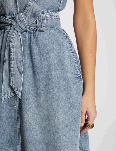 A-line mini denim dress jean bleached ladies'