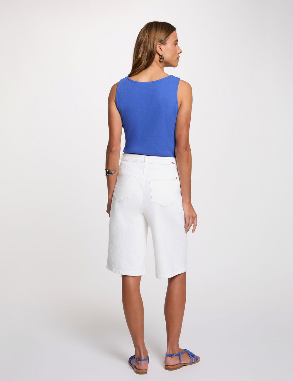 Fitted v-neck tank top blue women