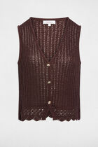 Sleeveless openwork cardigan dark brown women