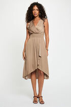 Sleeveless loose straight dress taupe women