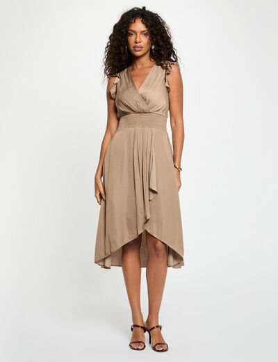 Sleeveless loose straight dress taupe women