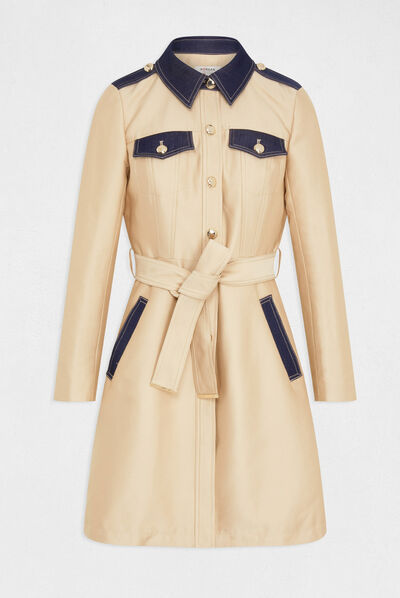 A-line belted trenchcoat denim details beige ladies'
