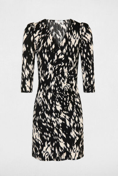 Draped fitted dress abstract print multico ladies'