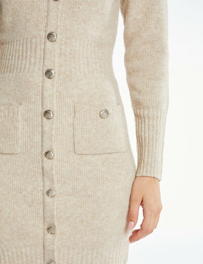 Fitted jumper dress with buttons beige ladies'
