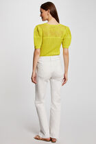 Short-sleeved openwork jumper medium yellow women
