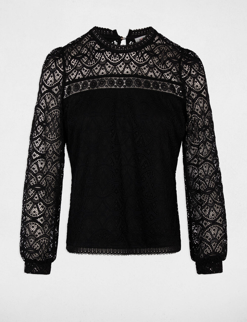 Long-sleeve lace t-shirt black women