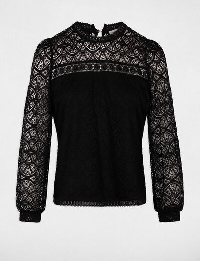 Long-sleeve lace t-shirt black women
