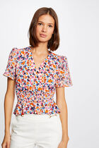 Short-sleeved t-shirt floral print ecru women