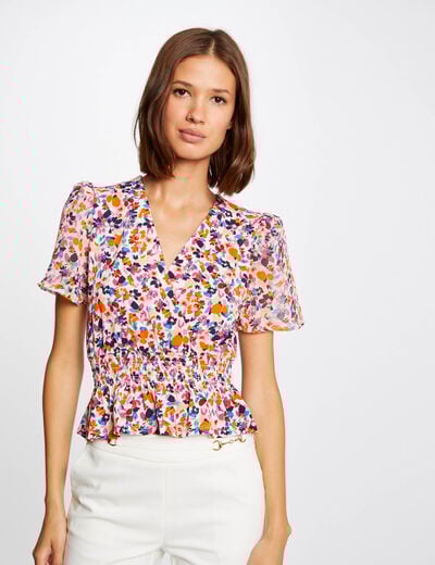 Short-sleeved t-shirt floral print ecru women