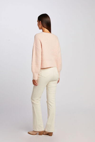 Straight buttoned cardigan with V-neck pink ladies'
