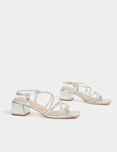 Sandals with block heels silver ladies'