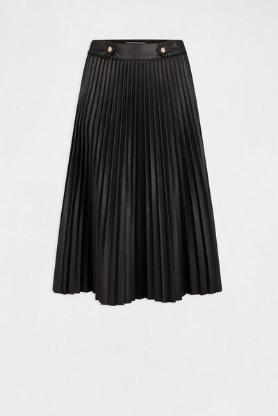 A-line pleated skirt in faux leather black ladies'