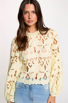 Embroidered blouse with high neck pastel yellow women