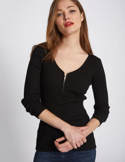 Long-sleeved jumper with ribbed knit black women