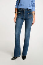 Bootcut jeans fringes details stone wash denim women