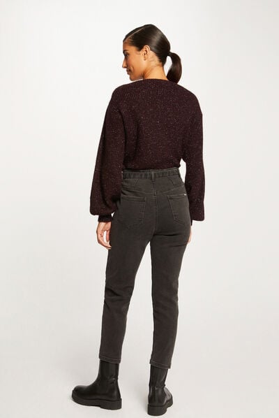 Long-sleeved jumper with V-neck plum ladies'