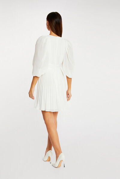 A-line dress with puff sleeves ecru ladies'