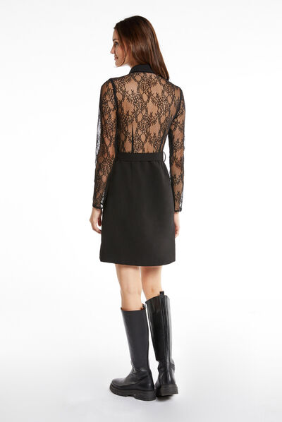 Zipped fitted dress lace sleeves black ladies'