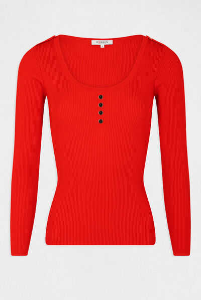 Long-sleeved jumper with U-neck red ladies'