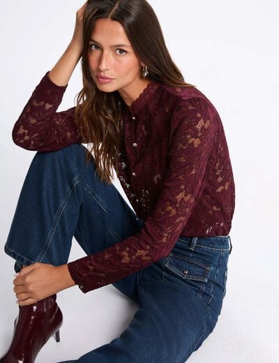 lace high neck t shirt plum women Lace high neck t-shirt plum women