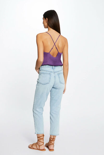 Shirred blouse with thin straps dark purple ladies'