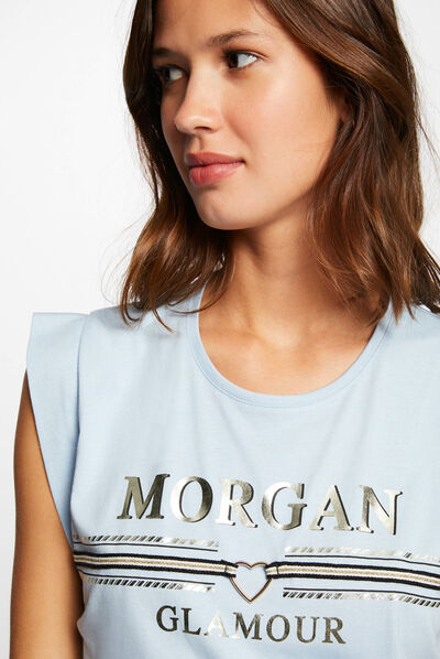 Short-sleeved t-shirt with message sky blue ladies'