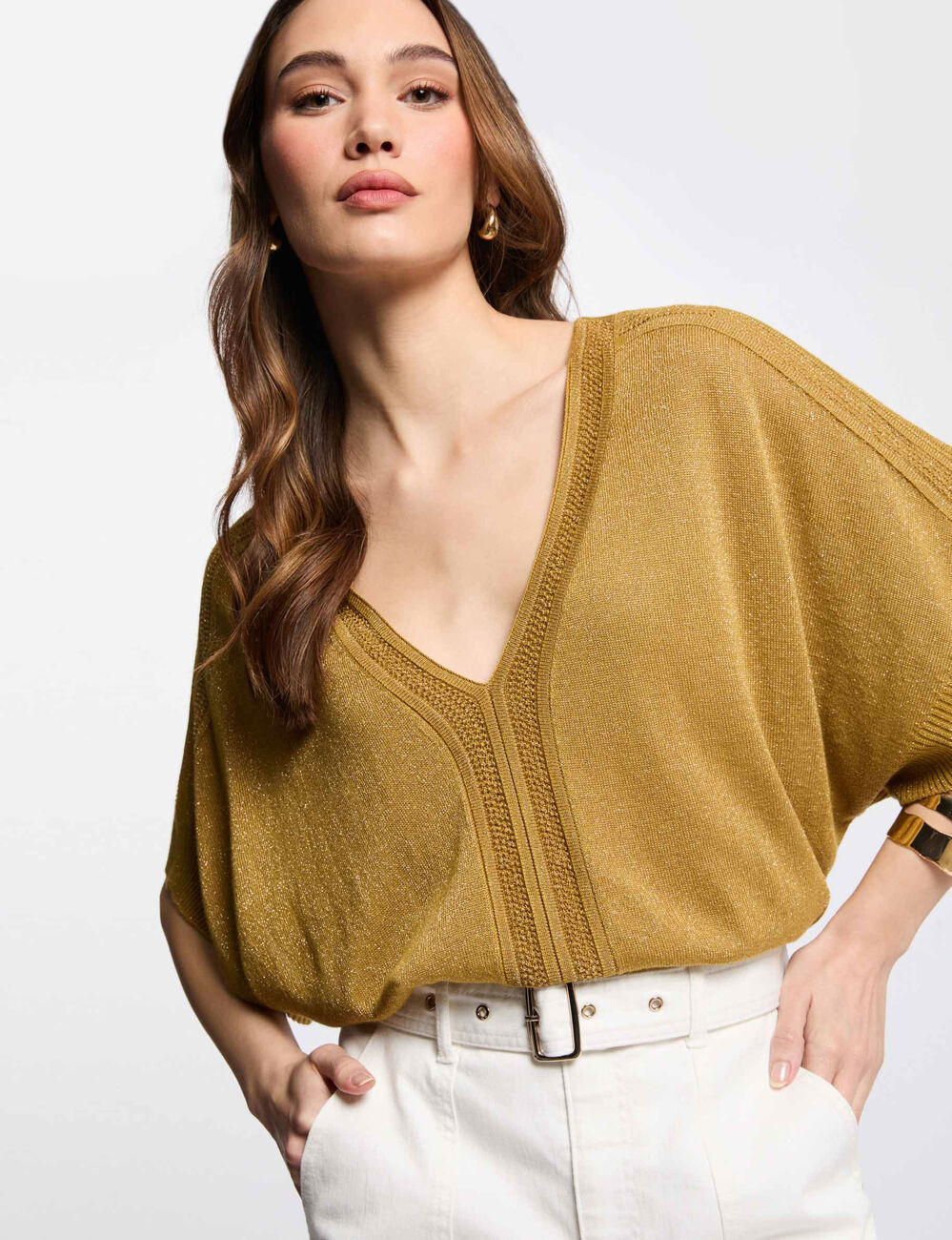 Jumper short sleeves mustard yellow women