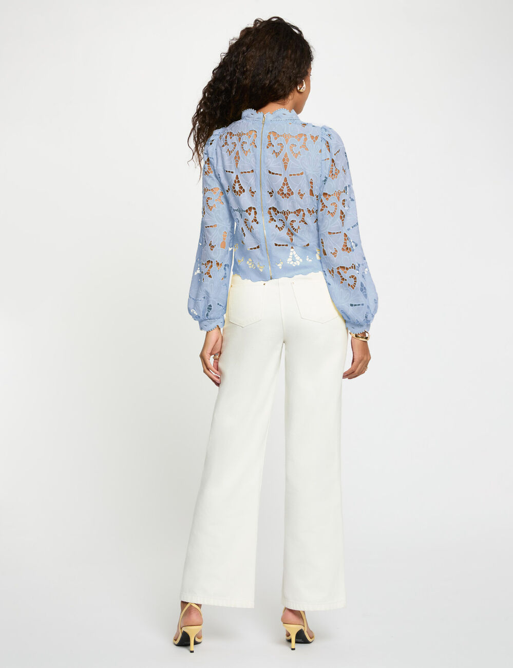 Embroidered blouse with high neck sky blue women