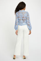 Embroidered blouse with high neck sky blue women